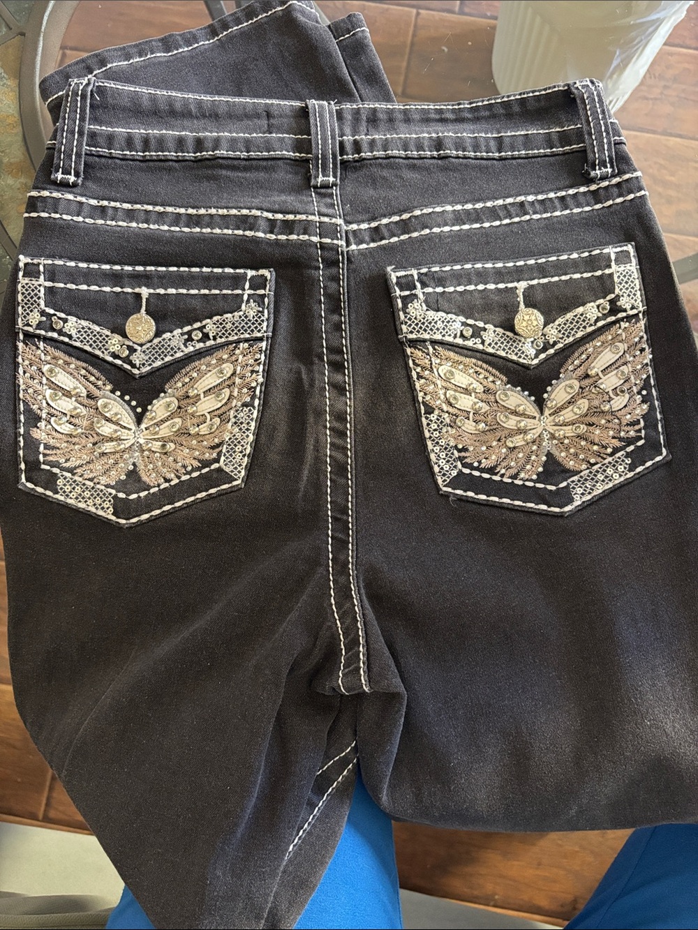 Black Skinny Jeans with Embellished Butterfly Back Pockets